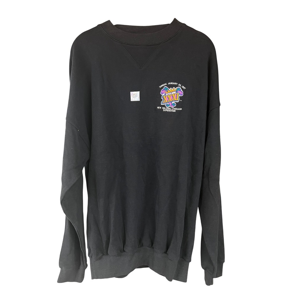 Vintage 1997 Antigua Super Bowl XXXI Sweatshirt Black M Original Hologram